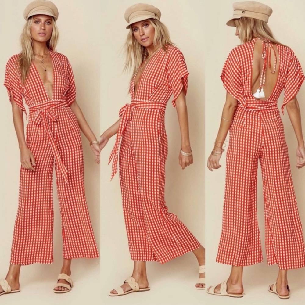 Faithfull the Brand Red Checkered Jumpsuit